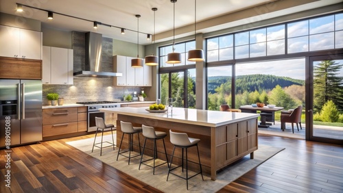 Wallpaper Mural Sleek modern kitchen with open concept design and plenty of natural light from large windows, contemporary Torontodigital.ca
