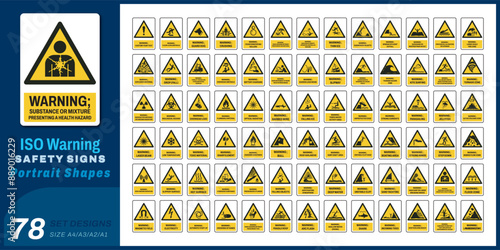 78 set iso warning safety signs v71 size a4,a3,a2,a1	