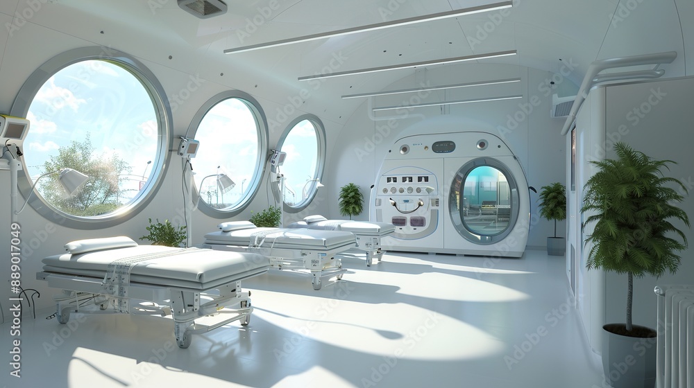 Obraz premium Spacious Room with Large Windows and Hyperbaric Chamber