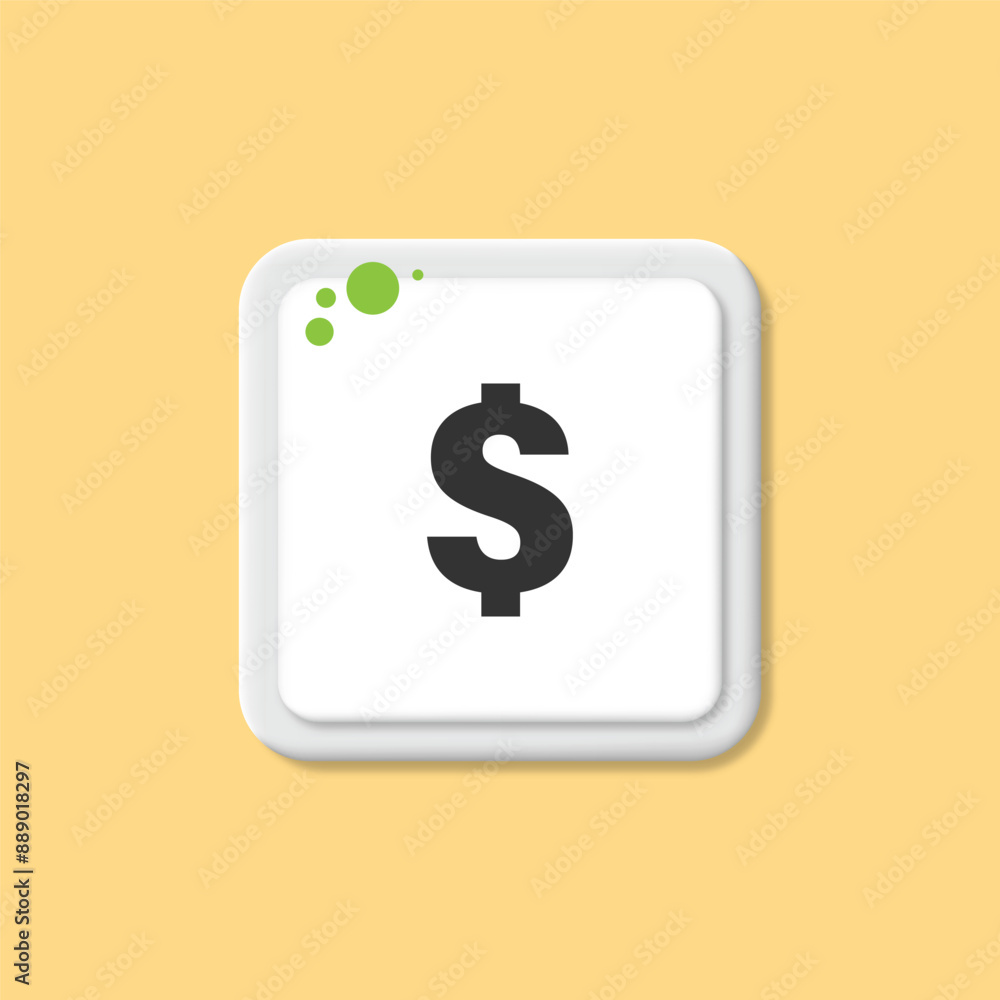 Dollar currency icon. 3D button with squares. Vector illustration Dollar currency icon. 3D button with squares. Vector illustration