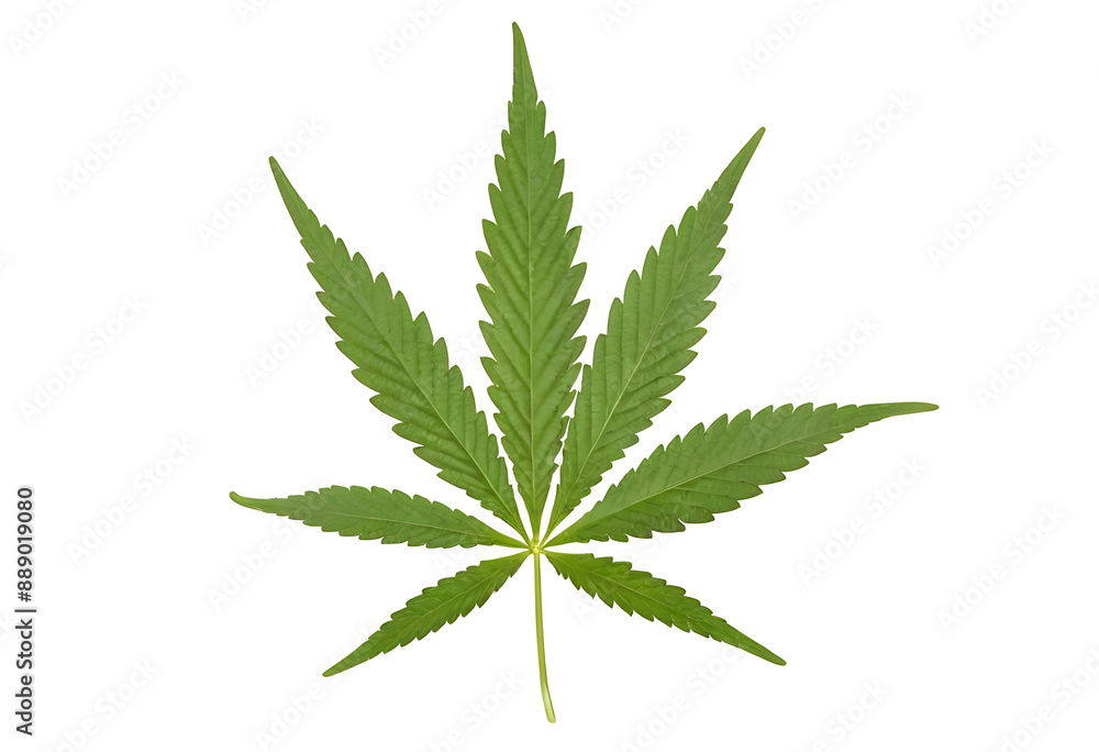 A single, vibrant green cannabis leaf with seven serrated leaflets on a white background. Ideal for educational materials, articles about cannabis legalization, or designs related to the cannabis indu A single, vibrant green cannabis leaf with seven serrated leaflets on a white background. Ideal for educational materials, articles about cannabis legalization, or designs related to the cannabis indu