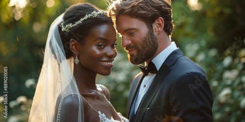 Bride and Groom Embrace During Outdoor Wedding Ceremony