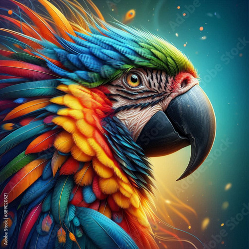Hybrid Majesty :image blends another parrot with what appears to be a leopard, featuring the spotted fur pattern typical for leopards and the colorful feathers and beak of a parrot.