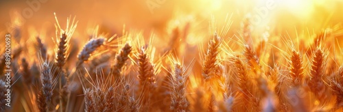 Golden Wheat Stalks Bathed in Warm Sunset Light