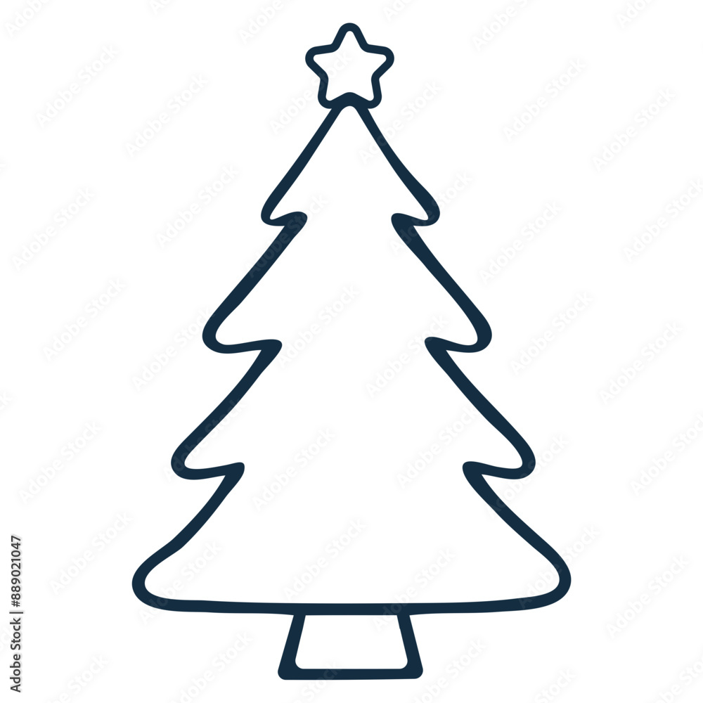 A simple line drawing of a Christmas tree with a star on top A simple line drawing of a Christmas tree with a star on top