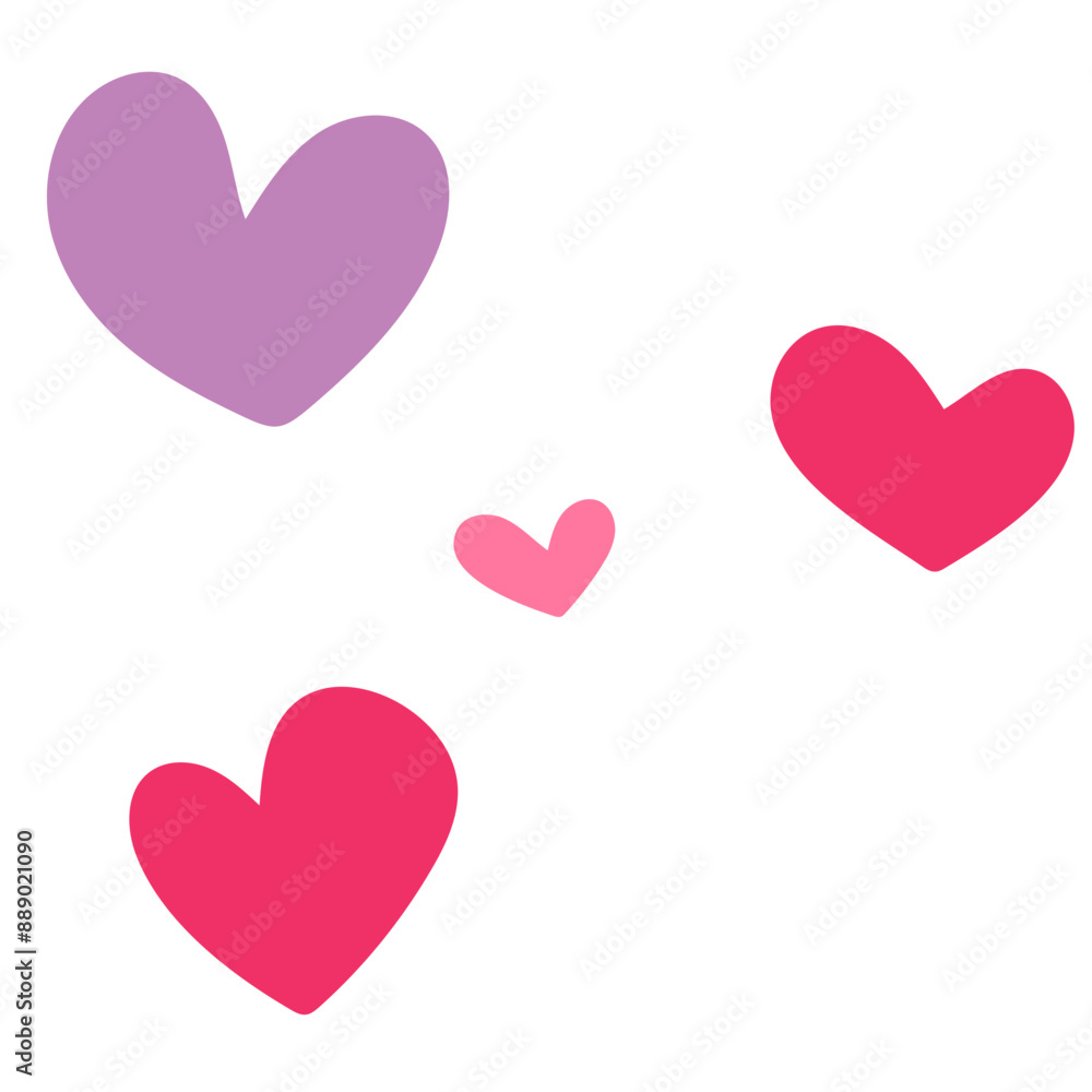 Pink and purple hearts of various sizes scattered on a white background Pink and purple hearts of various sizes scattered on a white background