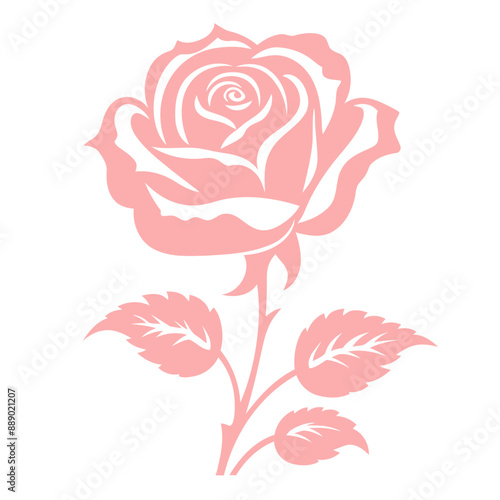 A pink rose with leaves, a simple and elegant floral design