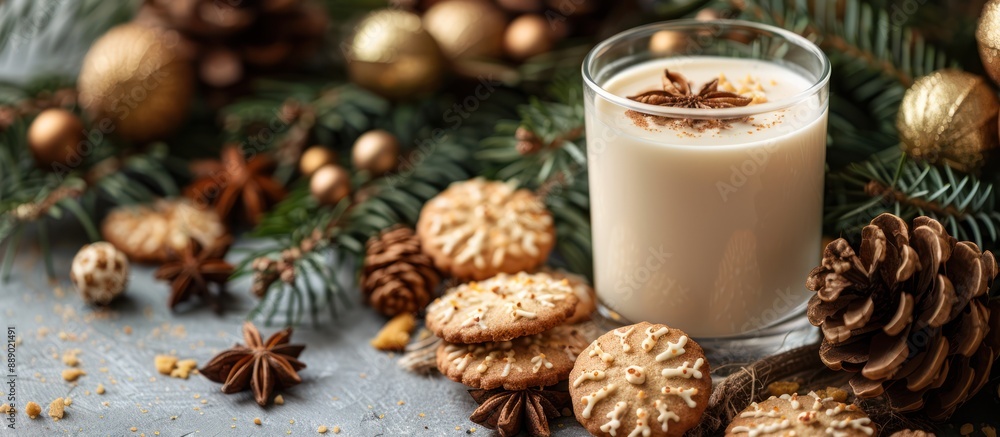 Christmas Eggnog with Cookies and Pine Cones Christmas Eggnog with Cookies and Pine Cones