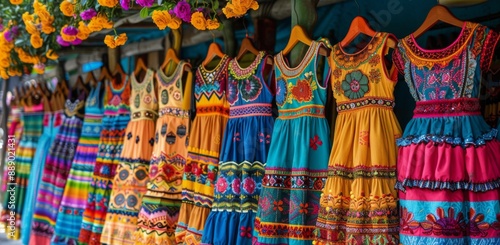 Colorful Dresses Hanging At A Market Stall