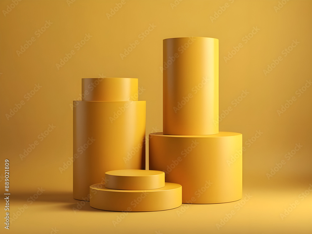 Dark Yellow cylinder pedestal podium set. Minimalist scene for product presentation. Dark Yellow cylinder pedestal podium set. Minimalist scene for product presentation.