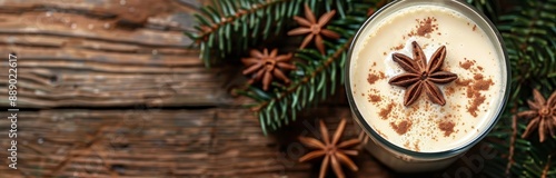 Eggnog With Cinnamon and Star Anise on Wooden Tabletop