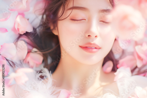 花びらに包まれた美しい女性のポートレート