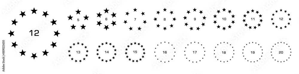 Stars in circle. Star round frame. Isolated logo vector set. Stars in circle. Star round frame. Isolated logo vector set.