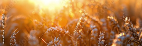 Golden Wheat Stalks Bathed in Warm Sunset Light