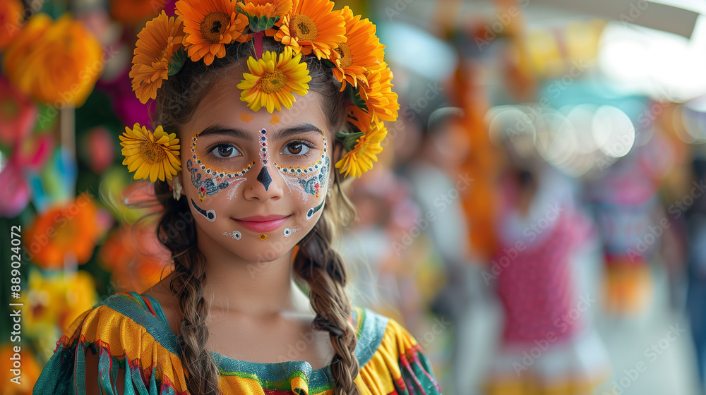 young woman dressed in traditional Día de los Muertos attire and makeup young woman dressed in traditional Día de los Muertos attire and makeup
