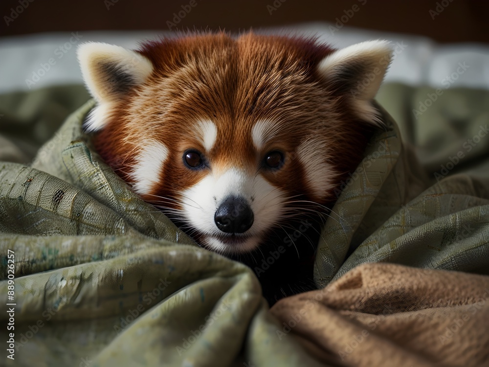 Baby Red Panda Resting in Bed Covered in Blankets Baby Red Panda Resting in Bed Covered in Blankets