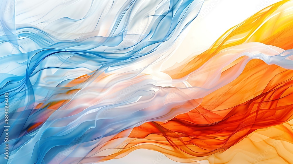 Colorful abstract wave background in a blend of orange, white, and blue, evoking a sense of fluidity Colorful abstract wave background in a blend of orange, white, and blue, evoking a sense of fluidity