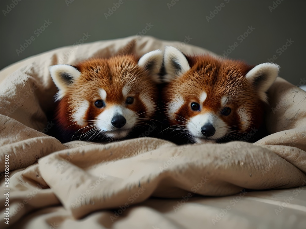 Two Baby Red Pandas Resting in Bed Two Baby Red Pandas Resting in Bed