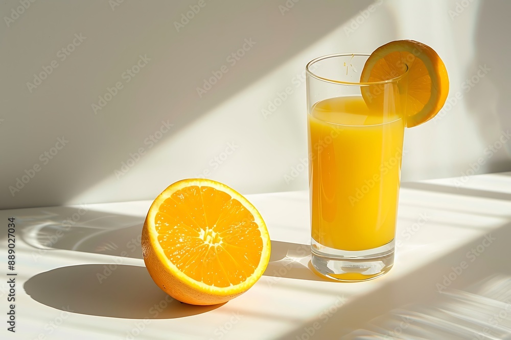 Fototapeta premium Glass of Orange Juice with a Slice of Orange