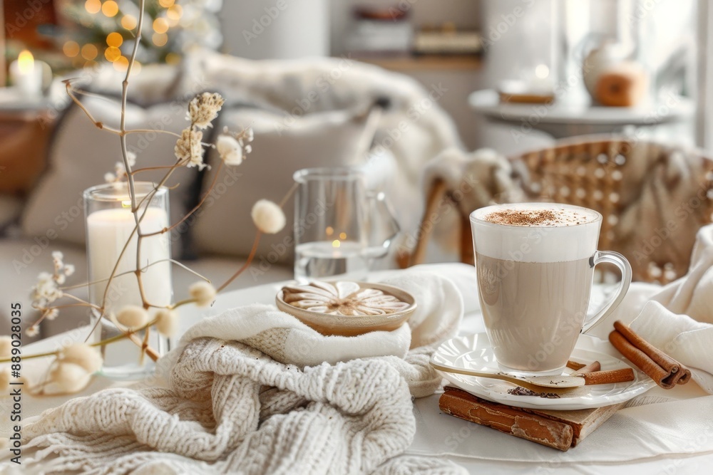 Cozy Winter Day Coffee Break With a Creamy Latte and Cinnamon Sticks Cozy Winter Day Coffee Break With a Creamy Latte and Cinnamon Sticks