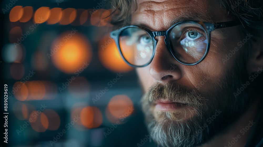 Bullish trader using a computer, representing strong stock market and crypto currency trends, blurred background for emphasis. Bullish trader using a computer, representing strong stock market and crypto currency trends, blurred background for emphasis.
