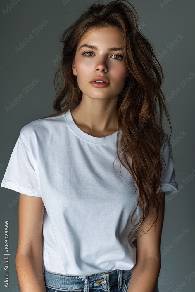 White tshirt mockup on woman model created with Generative AI White tshirt mockup on woman model created with Generative AI