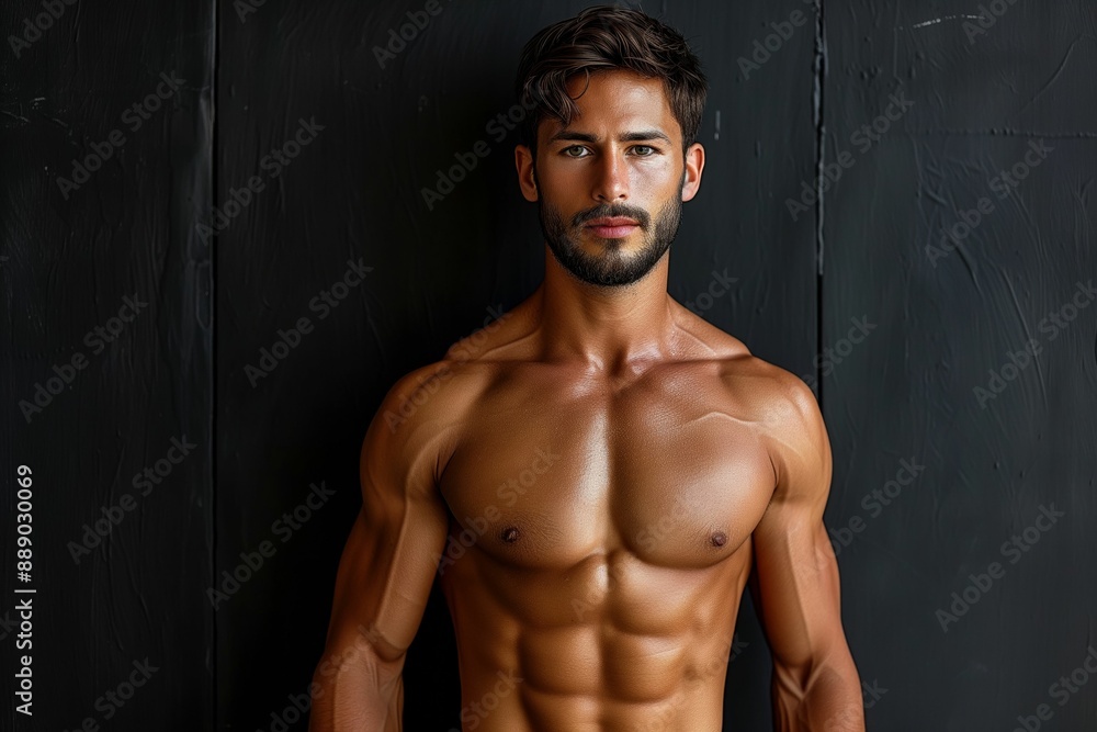 Muscular man with intense gaze and tousled hair. Muscular man with intense gaze and tousled hair.