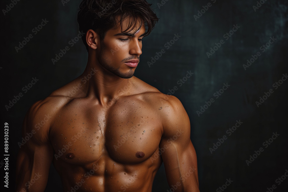 Muscular man with intense gaze and tousled hair. Muscular man with intense gaze and tousled hair.
