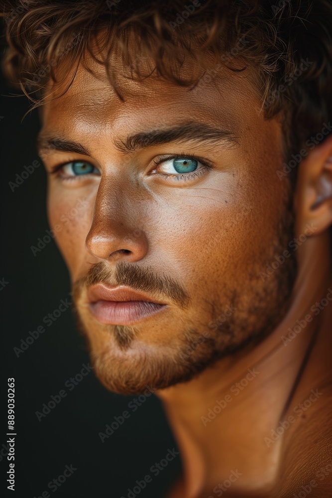 Muscular man with intense gaze and tousled hair. Muscular man with intense gaze and tousled hair.