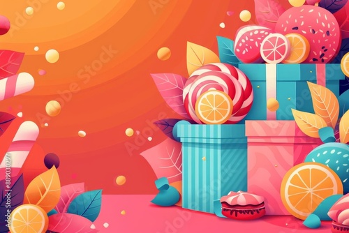 Sweet offers, vibrant discount banner, flat design illustration photo