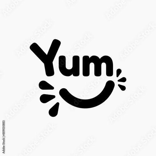 Yum Yum text. Only one single word. Printable graphic tee. Design doodle for print