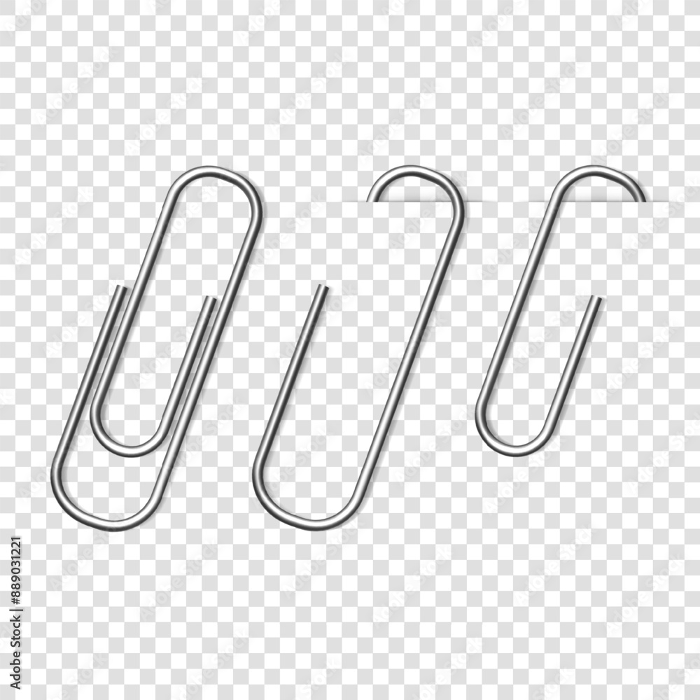 Vector realistic silver metal paper clip isolated on transparent background. Vector realistic silver metal paper clip isolated on transparent background.
