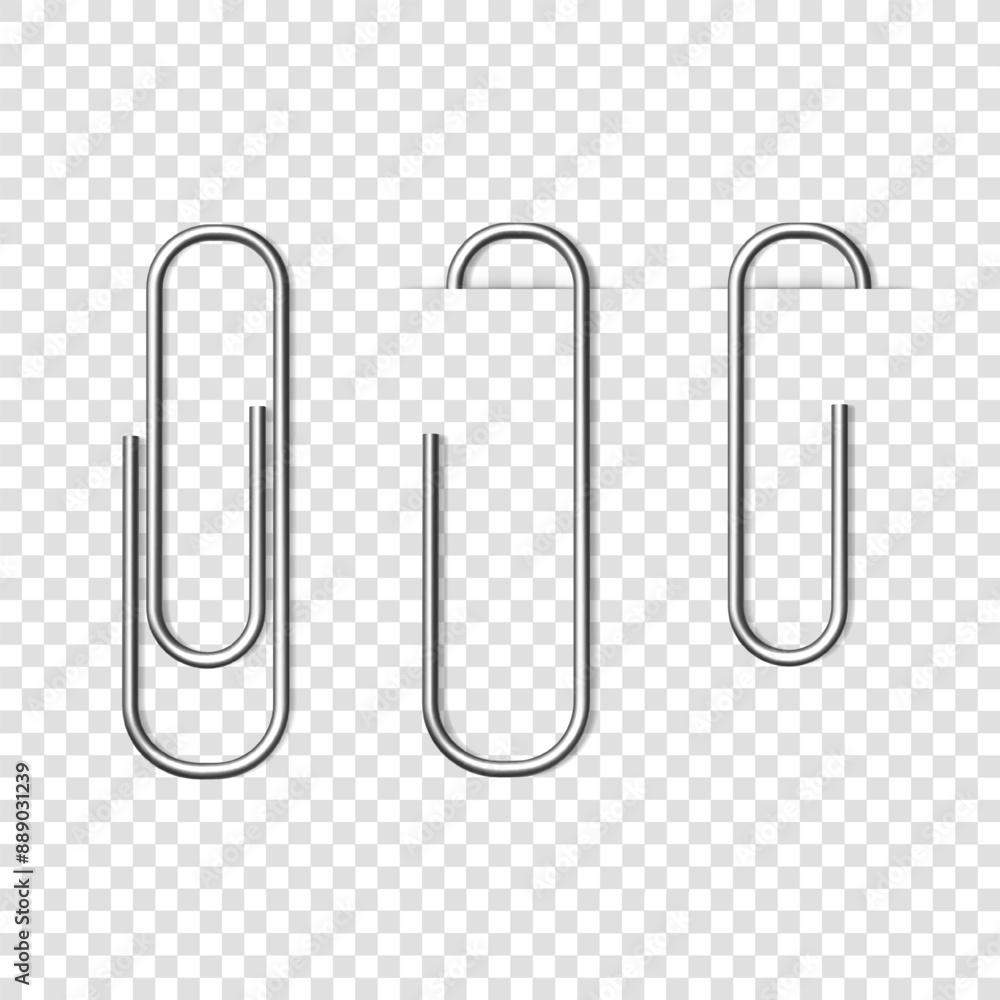 Vector realistic silver metal paper clip isolated on transparent background. Vector realistic silver metal paper clip isolated on transparent background.