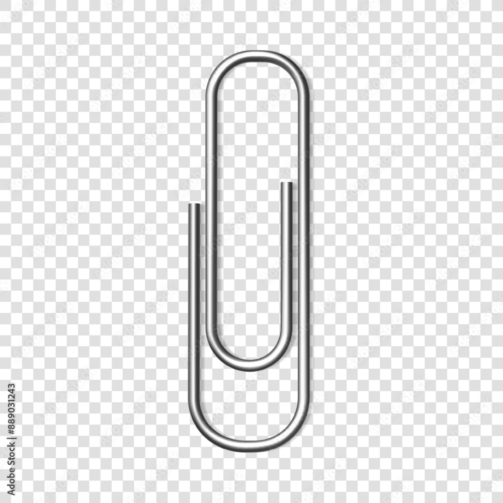 Vector realistic silver metal paper clip isolated on transparent background. Vector realistic silver metal paper clip isolated on transparent background.