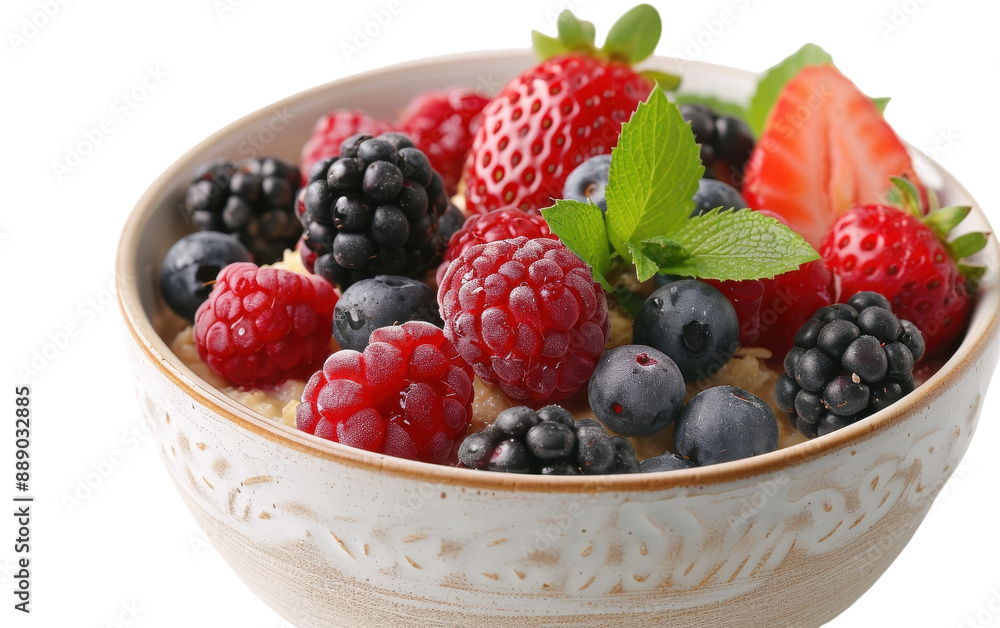Macro shot of bowl with assorted berries: blueberries, blackberries, raspberries, strawberries Macro shot of bowl with assorted berries: blueberries, blackberries, raspberries, strawberries