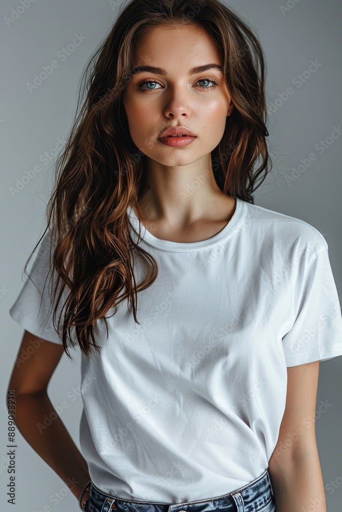 White tshirt mockup on woman model created with Generative AI White tshirt mockup on woman model created with Generative AI