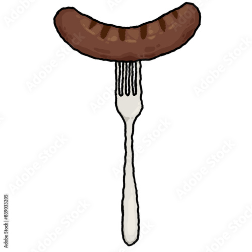 grilled sausage on fork illustration vector hotdog outline colored sausage hand drawn german food
