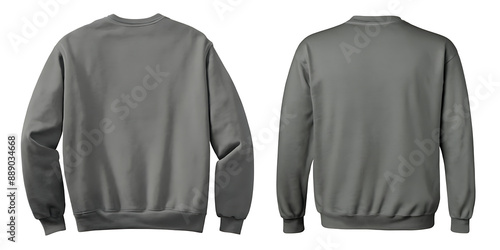 Front and back view of a blank heather gray sweatshirt on a white background, perfect for fashion, apparel, or mockup designs.