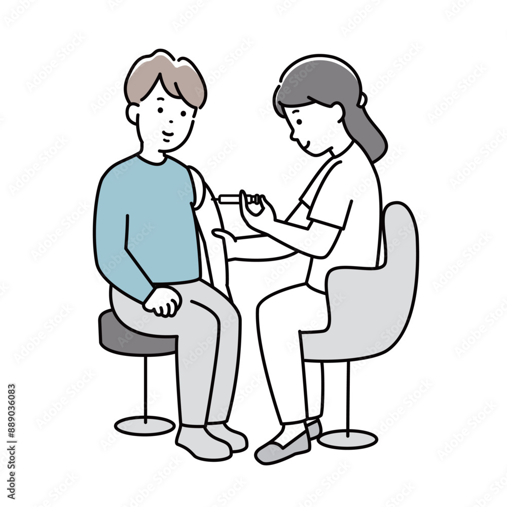 注射を打つ看護師と男性のイラスト素材