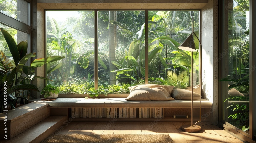 A cozy reading nook with a built-in bench A cozy reading nook with a built-in bench