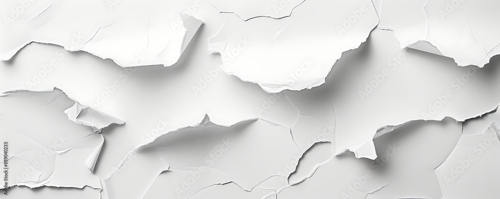 A close-up of a white background with various layers of torn paper creating a textured effect. ripped edges and peeling paper A close-up of a white background with various layers of torn paper creating a textured effect. ripped edges and peeling paper