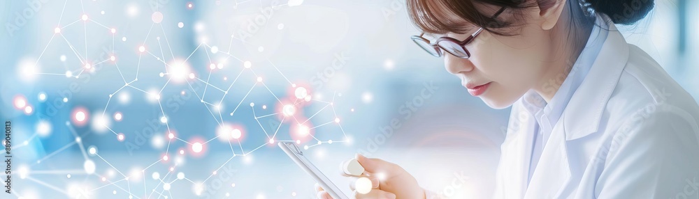 Pharmacologist using advanced software to design new drugs Pharmacologist using advanced software to design new drugs