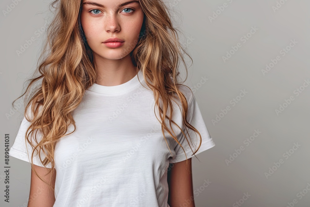 White tshirt mockup on woman model created with Generative AI White tshirt mockup on woman model created with Generative AI
