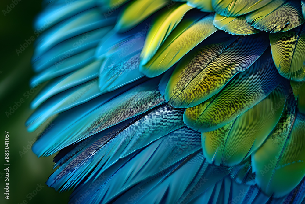 Obraz premium Close up of colorful blue and green feathers of exotic parrot bird
