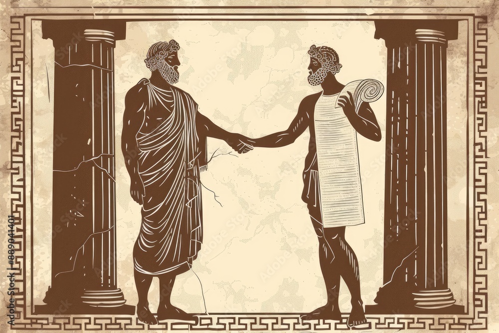 Fototapeta premium Classical Greek Scene with Figures