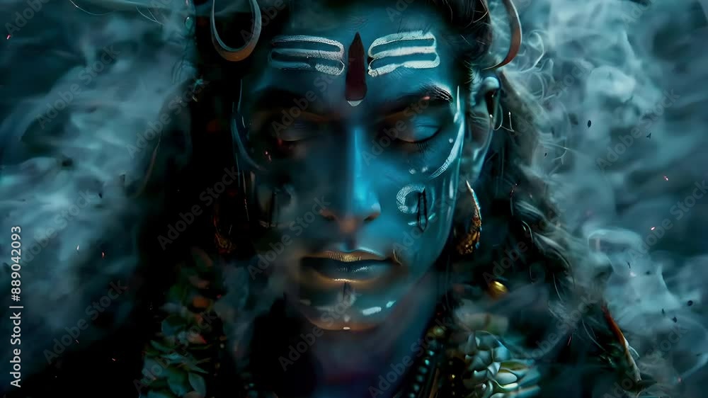 Video recreation of Shiva deity hinduist with spiritual atmosphere around meditating Video recreation of Shiva deity hinduist with spiritual atmosphere around meditating