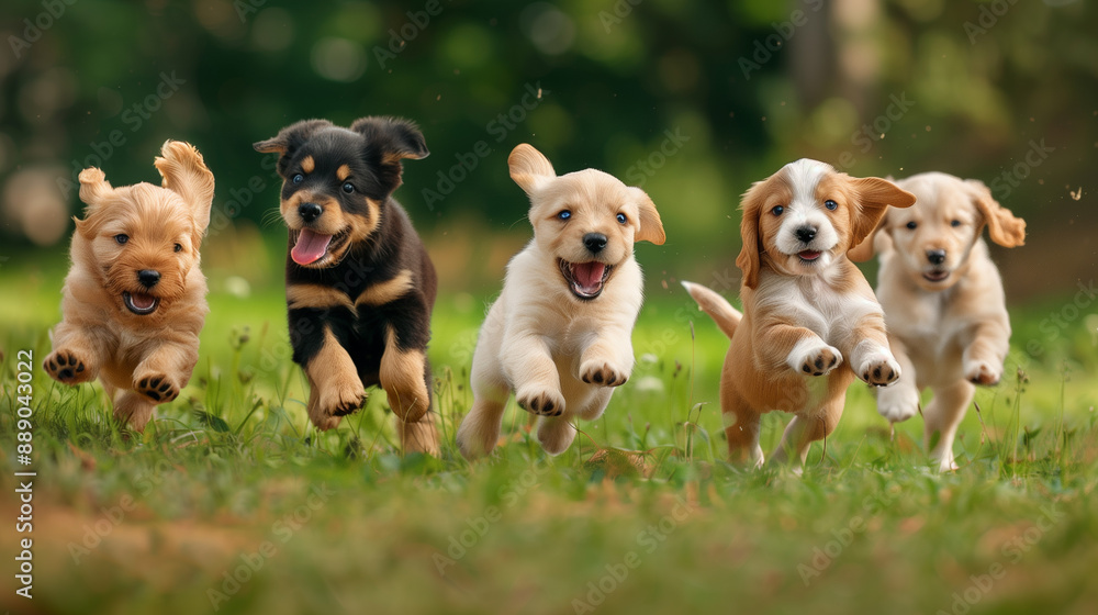 Joyful Puppies Running on a Field