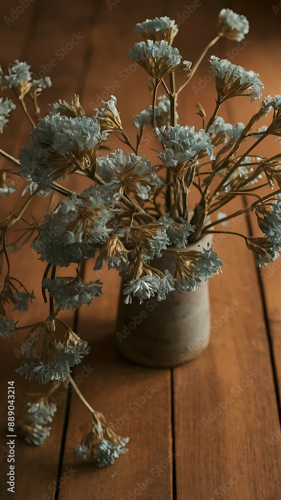 Fototapeta premium Dried statice flowers on wood nostalgic