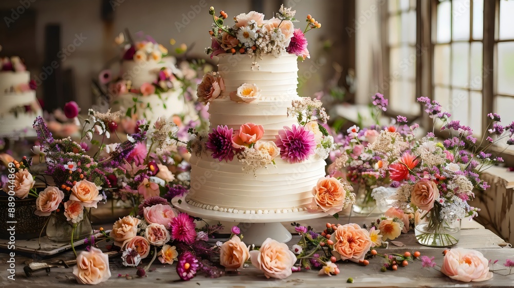A white cake with pink A white cake with pink