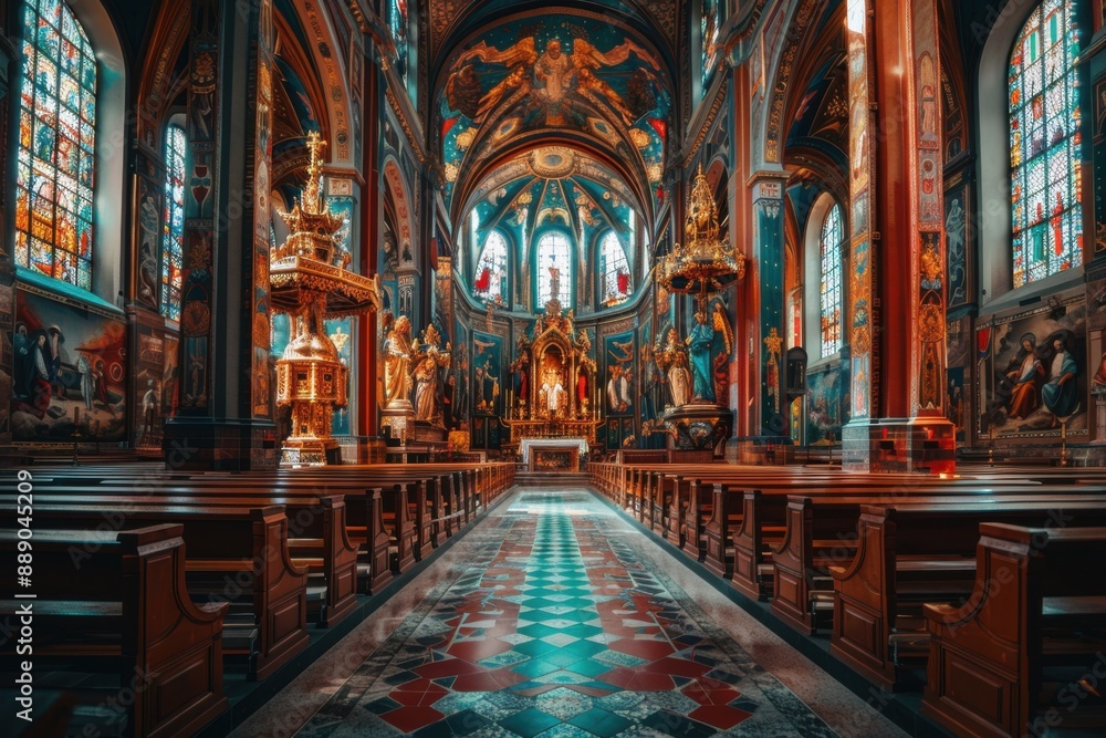 Ornate interior of a historic cathedral filled with artistic details. Ornate interior of a historic cathedral filled with artistic details.